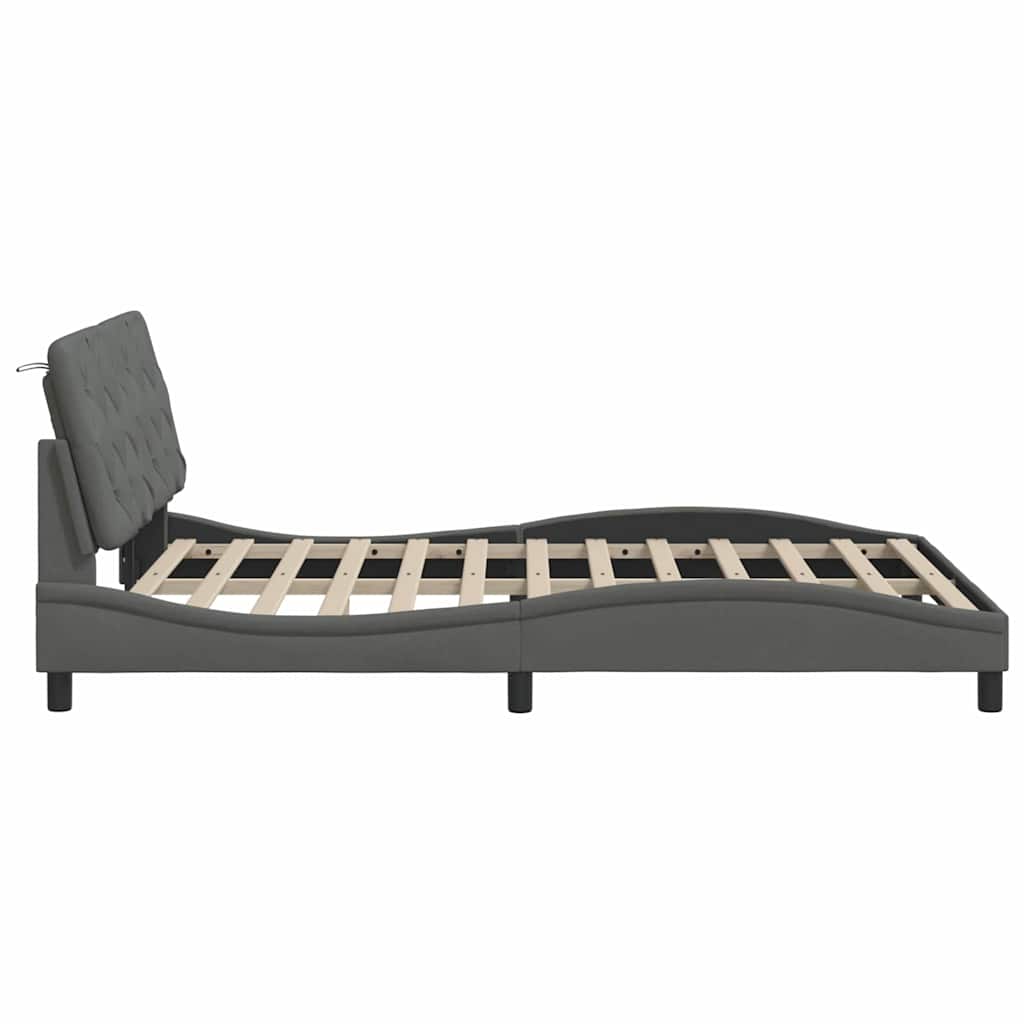 Bedframe met LED zonder matras 140x190 cm stof donkergrijs is nu te koop bij PeponiXL, paradijselijk wonen!