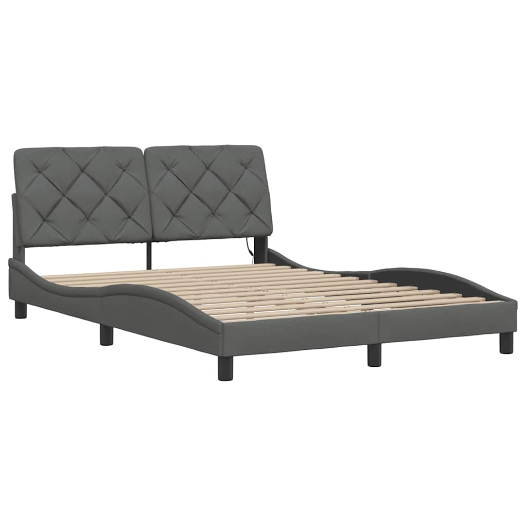Bedframe met LED zonder matras 140x190 cm stof donkergrijs is nu te koop bij PeponiXL, paradijselijk wonen!