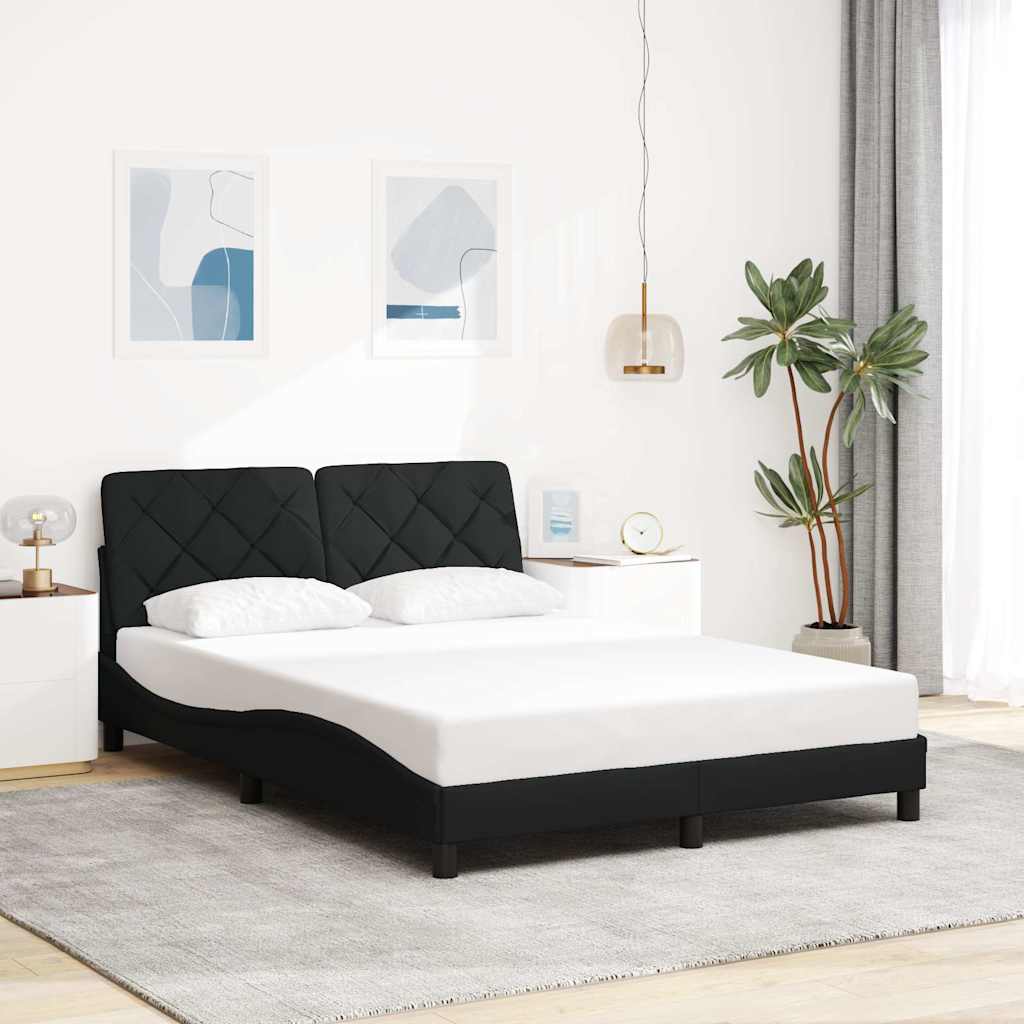 Bedframe met LED zonder matras 140x190 cm stof zwart is nu te koop bij PeponiXL, paradijselijk wonen!