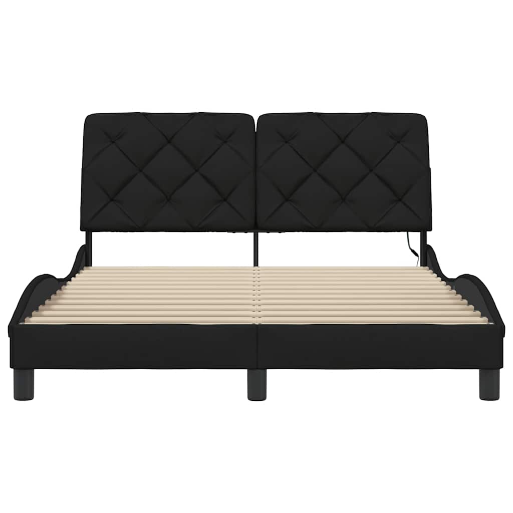 Bedframe met LED zonder matras 140x190 cm stof zwart is nu te koop bij PeponiXL, paradijselijk wonen!
