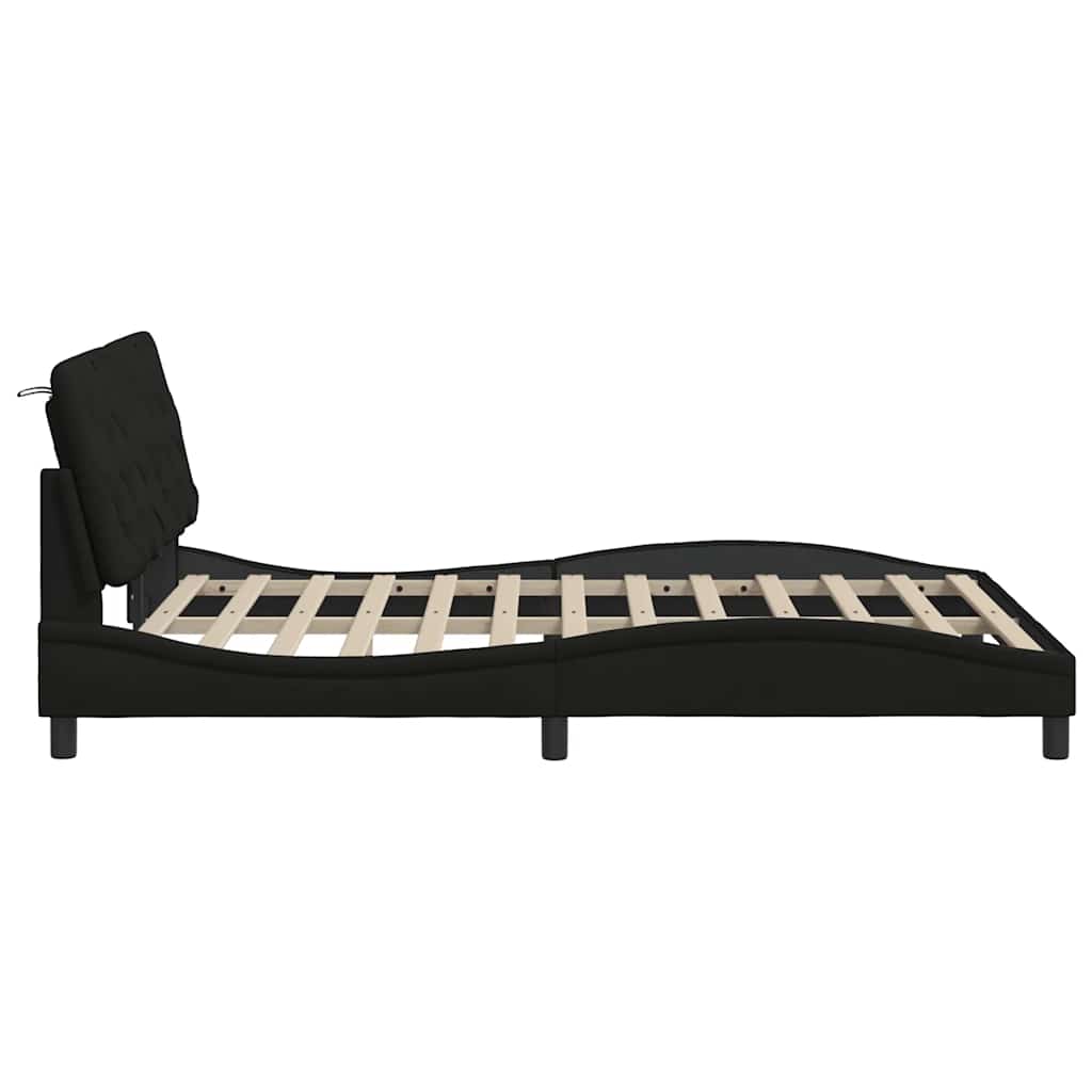 Bedframe met LED zonder matras 140x190 cm stof zwart is nu te koop bij PeponiXL, paradijselijk wonen!