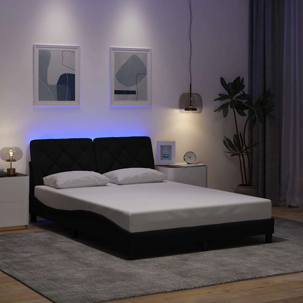 Bedframe met LED zonder matras 140x190 cm stof zwart is nu te koop bij PeponiXL, paradijselijk wonen!