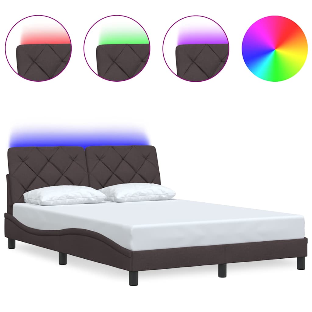 Bedframe met LED zonder matras 140x190 cm stof donkerbruin is nu te koop bij PeponiXL, paradijselijk wonen!