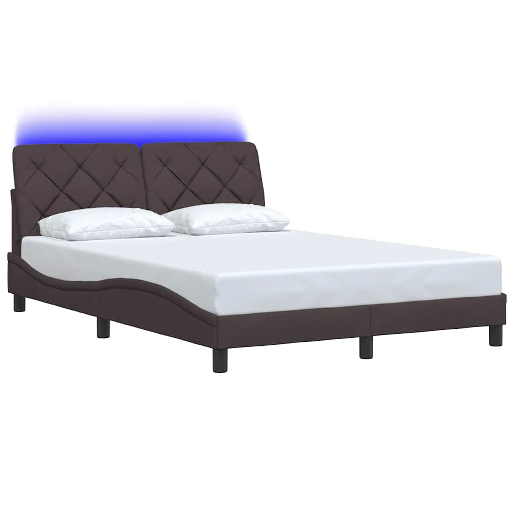 Bedframe met LED zonder matras 140x190 cm stof donkerbruin is nu te koop bij PeponiXL, paradijselijk wonen!