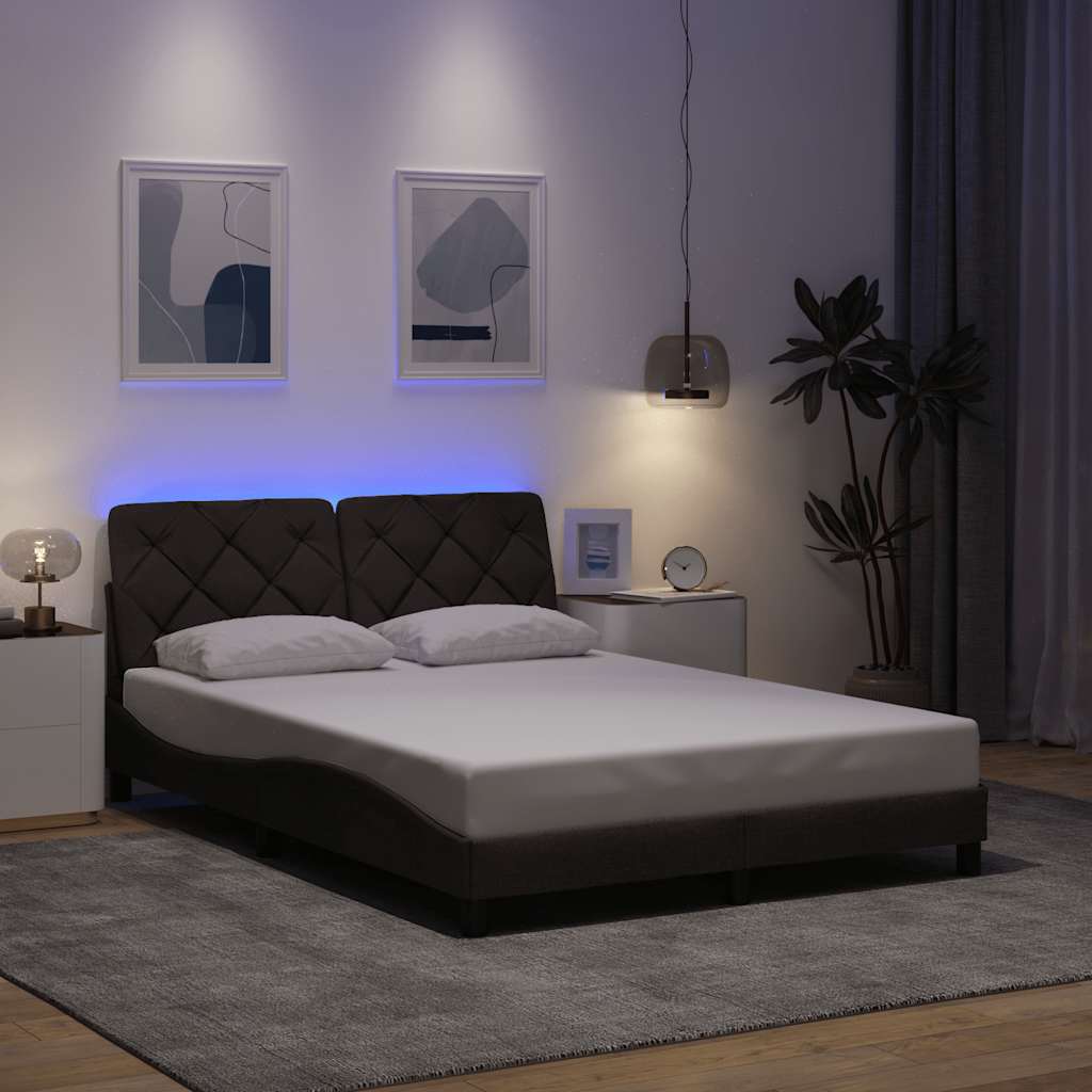 Bedframe met LED zonder matras 140x190 cm stof donkerbruin is nu te koop bij PeponiXL, paradijselijk wonen!