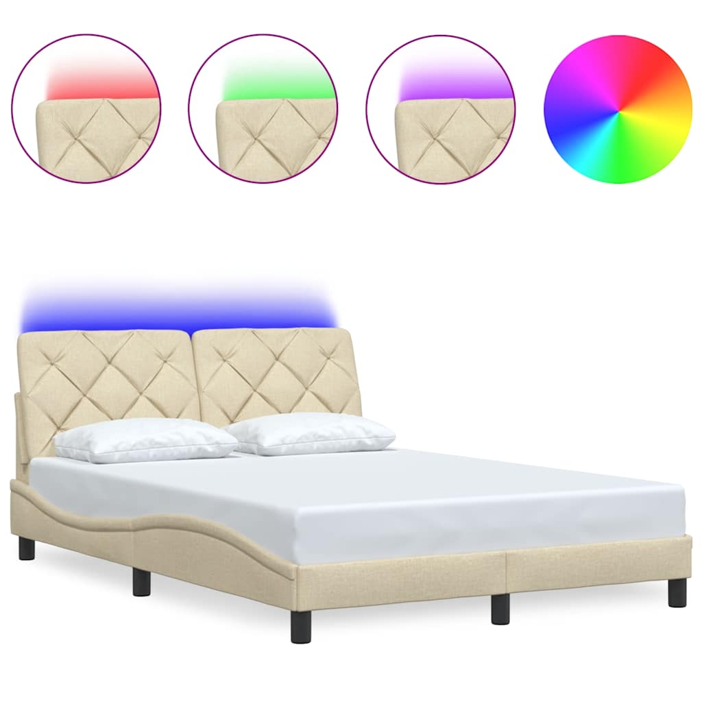 Bedframe met LED zonder matras 140x190 cm stof crème