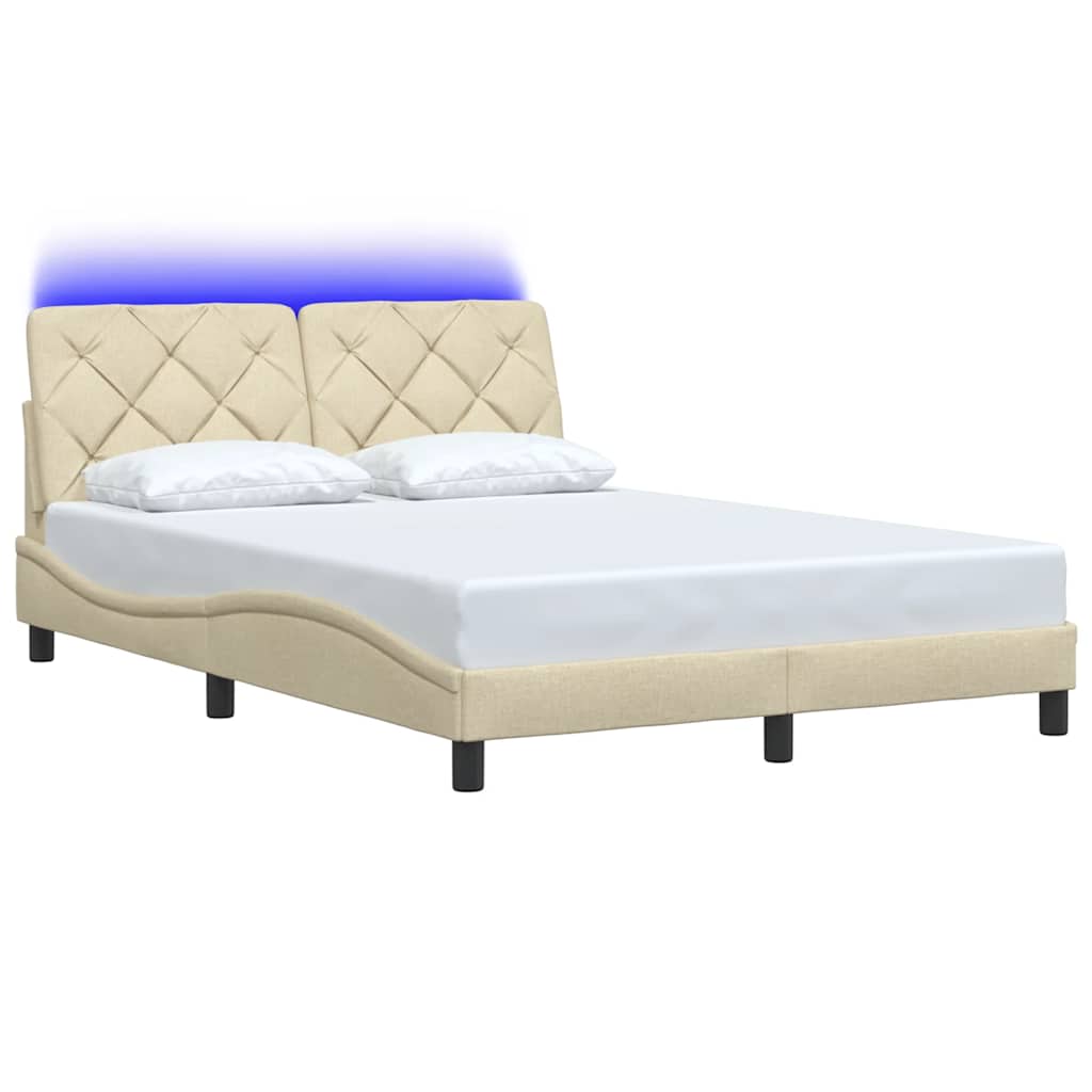 Bedframe met LED zonder matras 140x190 cm stof crème