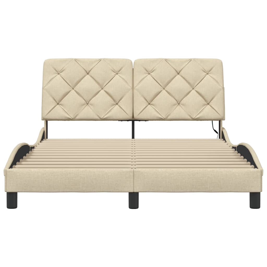 Bedframe met LED zonder matras 140x190 cm stof crème