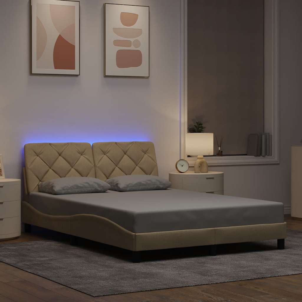 Bedframe met LED zonder matras 140x190 cm stof crème