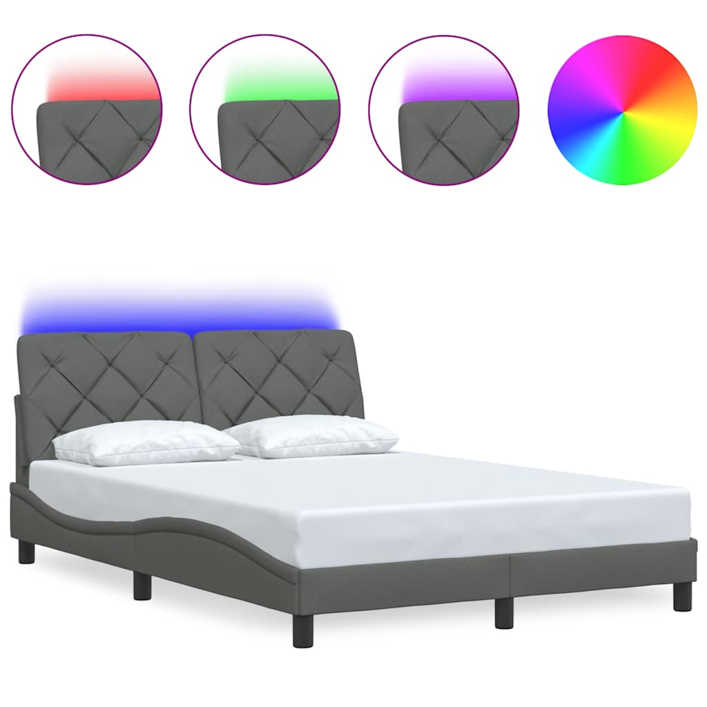 Bedframe met LED zonder matras 140x200 cm stof donkergrijs is nu te koop bij PeponiXL, paradijselijk wonen!