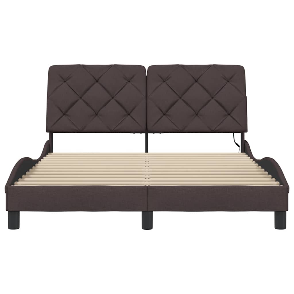 Bedframe met LED zonder matras 140x200 cm stof donkerbruin is nu te koop bij PeponiXL, paradijselijk wonen!
