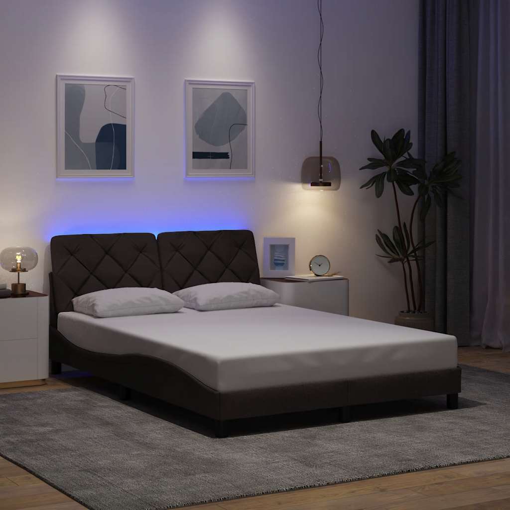 Bedframe met LED zonder matras 140x200 cm stof donkerbruin is nu te koop bij PeponiXL, paradijselijk wonen!