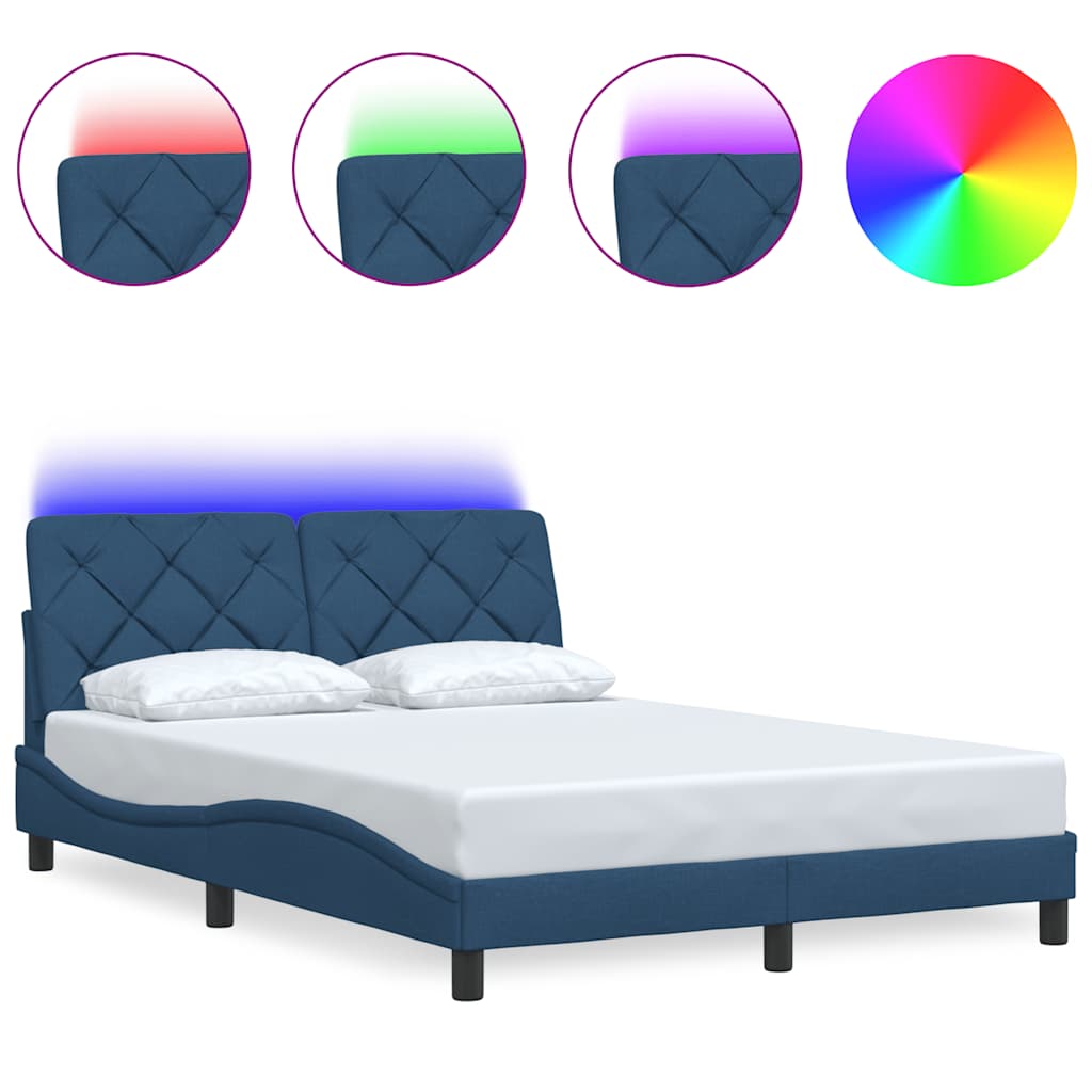 Bedframe met LED zonder matras 140x200 cm stof blauw is nu te koop bij PeponiXL, paradijselijk wonen!