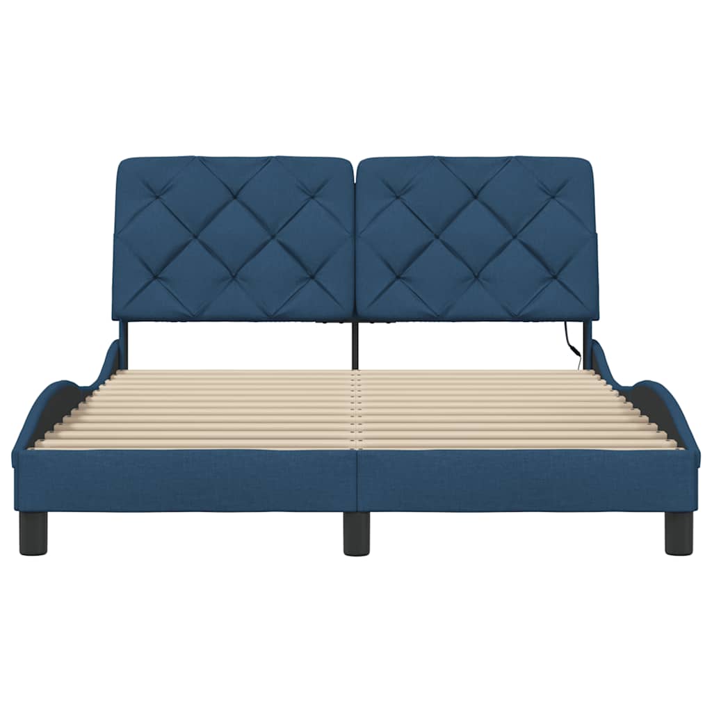 Bedframe met LED zonder matras 140x200 cm stof blauw is nu te koop bij PeponiXL, paradijselijk wonen!