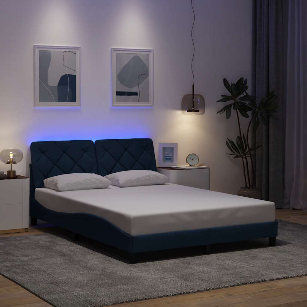 Bedframe met LED zonder matras 140x200 cm stof blauw is nu te koop bij PeponiXL, paradijselijk wonen!