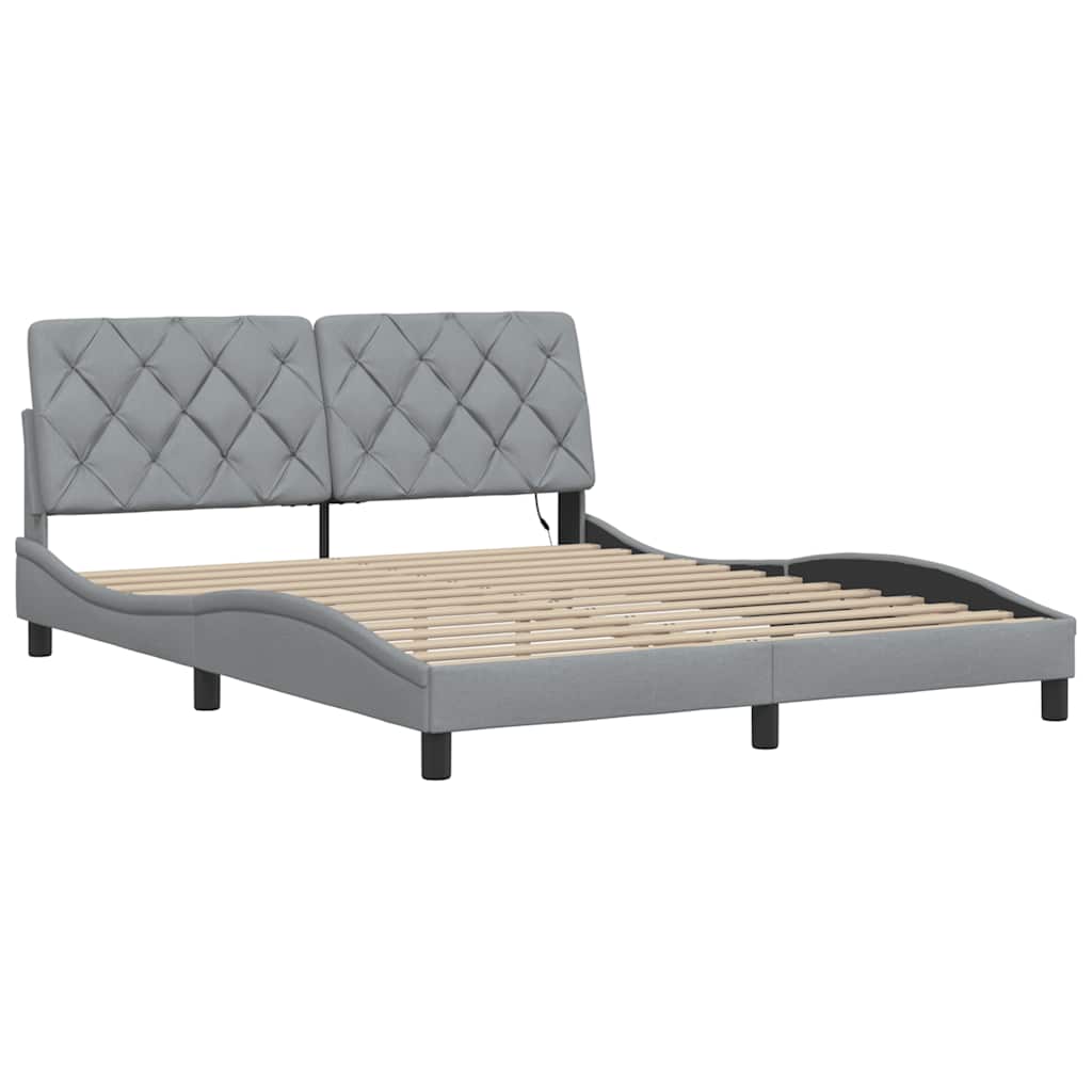 Bedframe met LED zonder matras 160x200 cm stof lichtgrijs is nu te koop bij PeponiXL, paradijselijk wonen!