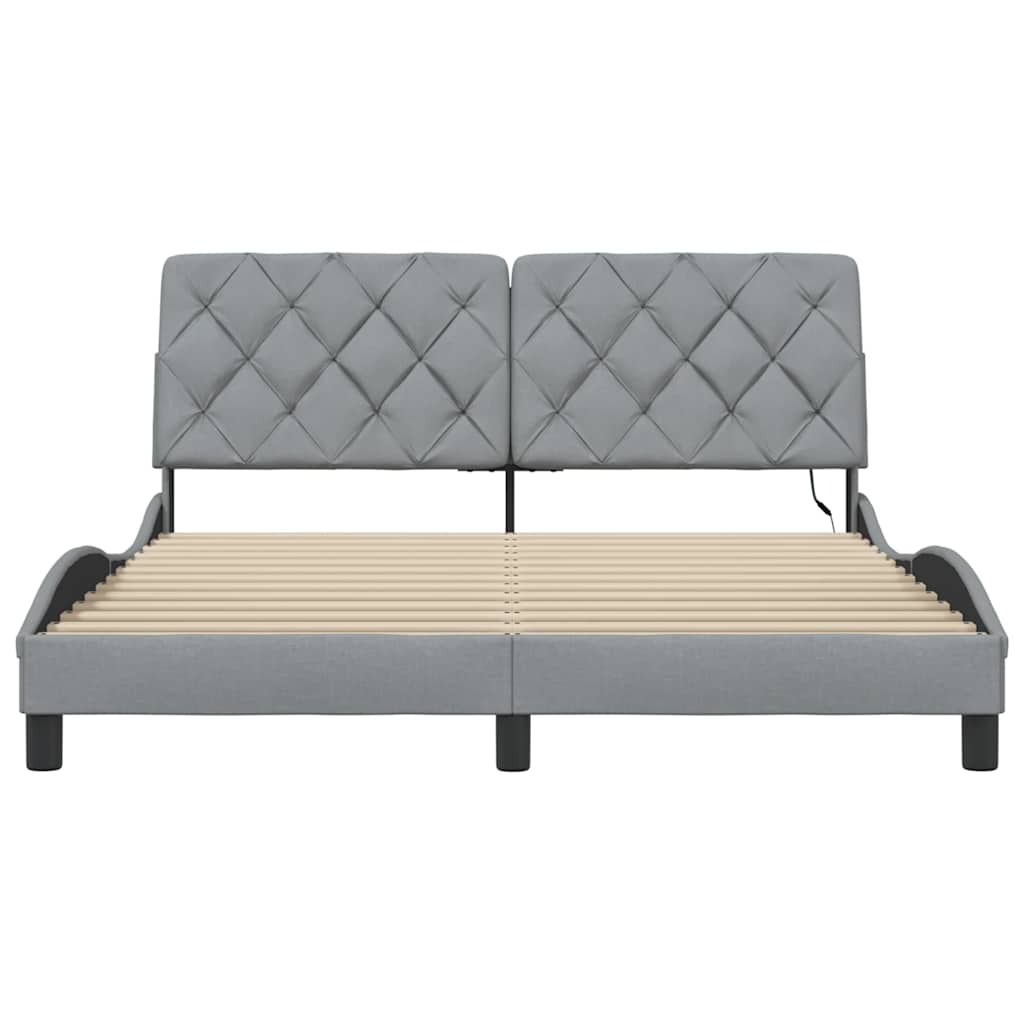 Bedframe met LED zonder matras 160x200 cm stof lichtgrijs is nu te koop bij PeponiXL, paradijselijk wonen!