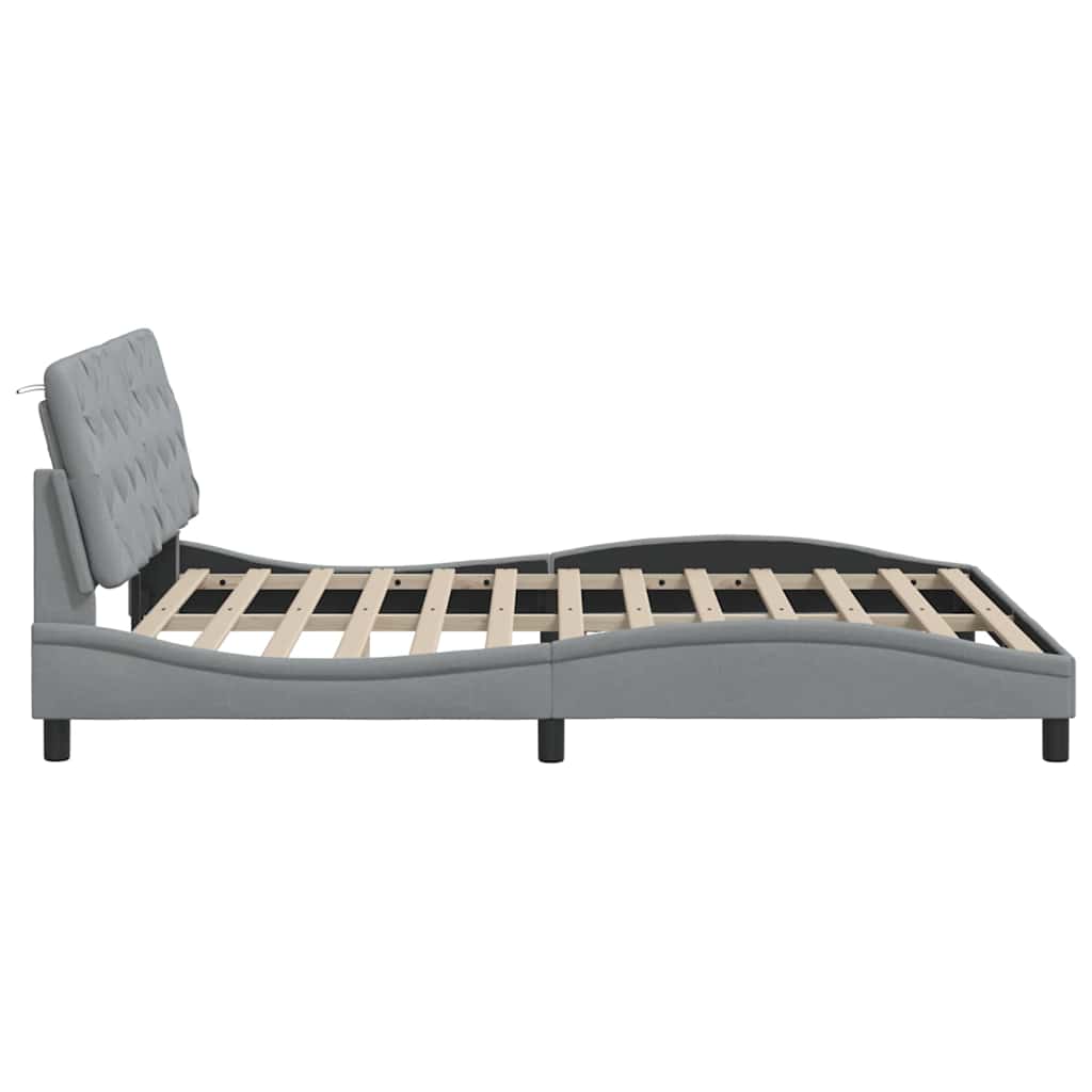 Bedframe met LED zonder matras 160x200 cm stof lichtgrijs is nu te koop bij PeponiXL, paradijselijk wonen!
