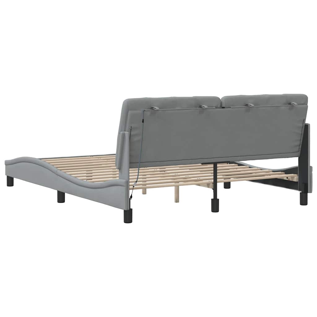 Bedframe met LED zonder matras 160x200 cm stof lichtgrijs is nu te koop bij PeponiXL, paradijselijk wonen!