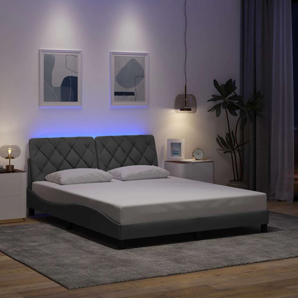 Bedframe met LED zonder matras 160x200 cm stof lichtgrijs is nu te koop bij PeponiXL, paradijselijk wonen!
