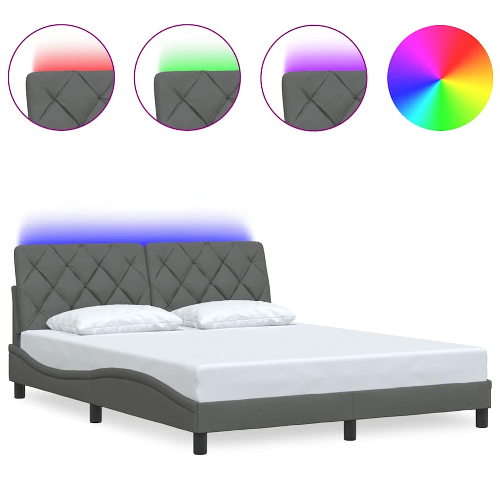 Bedframe met LED zonder matras 160x200 cm stof donkergrijs is nu te koop bij PeponiXL, paradijselijk wonen!