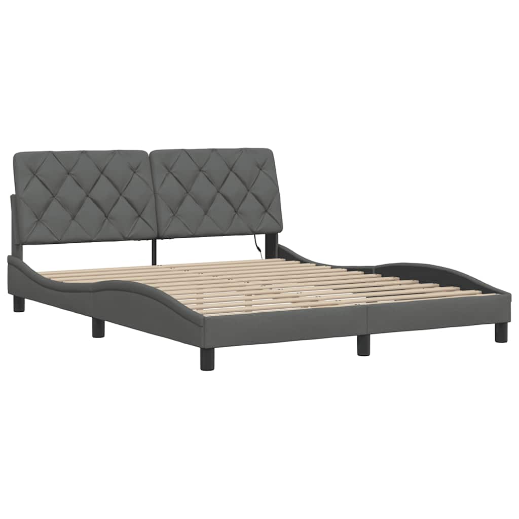 Bedframe met LED zonder matras 160x200 cm stof donkergrijs is nu te koop bij PeponiXL, paradijselijk wonen!