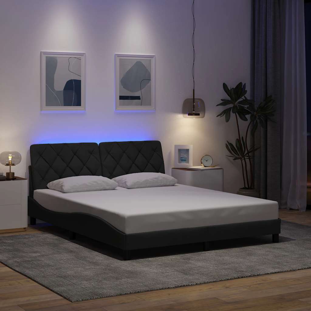 Bedframe met LED zonder matras 160x200 cm stof donkergrijs is nu te koop bij PeponiXL, paradijselijk wonen!