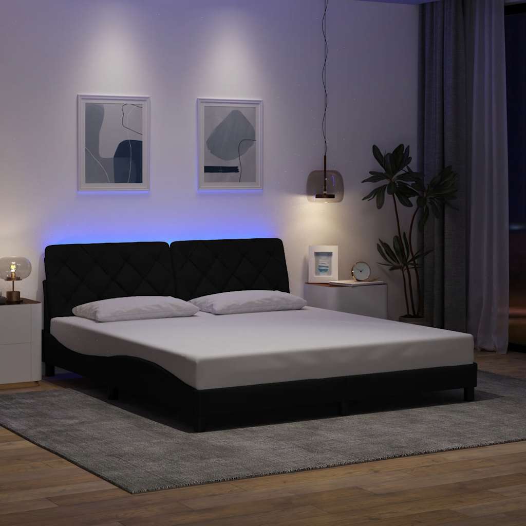 Bedframe met LED zonder matras 180x200 cm stof zwart is nu te koop bij PeponiXL, paradijselijk wonen!