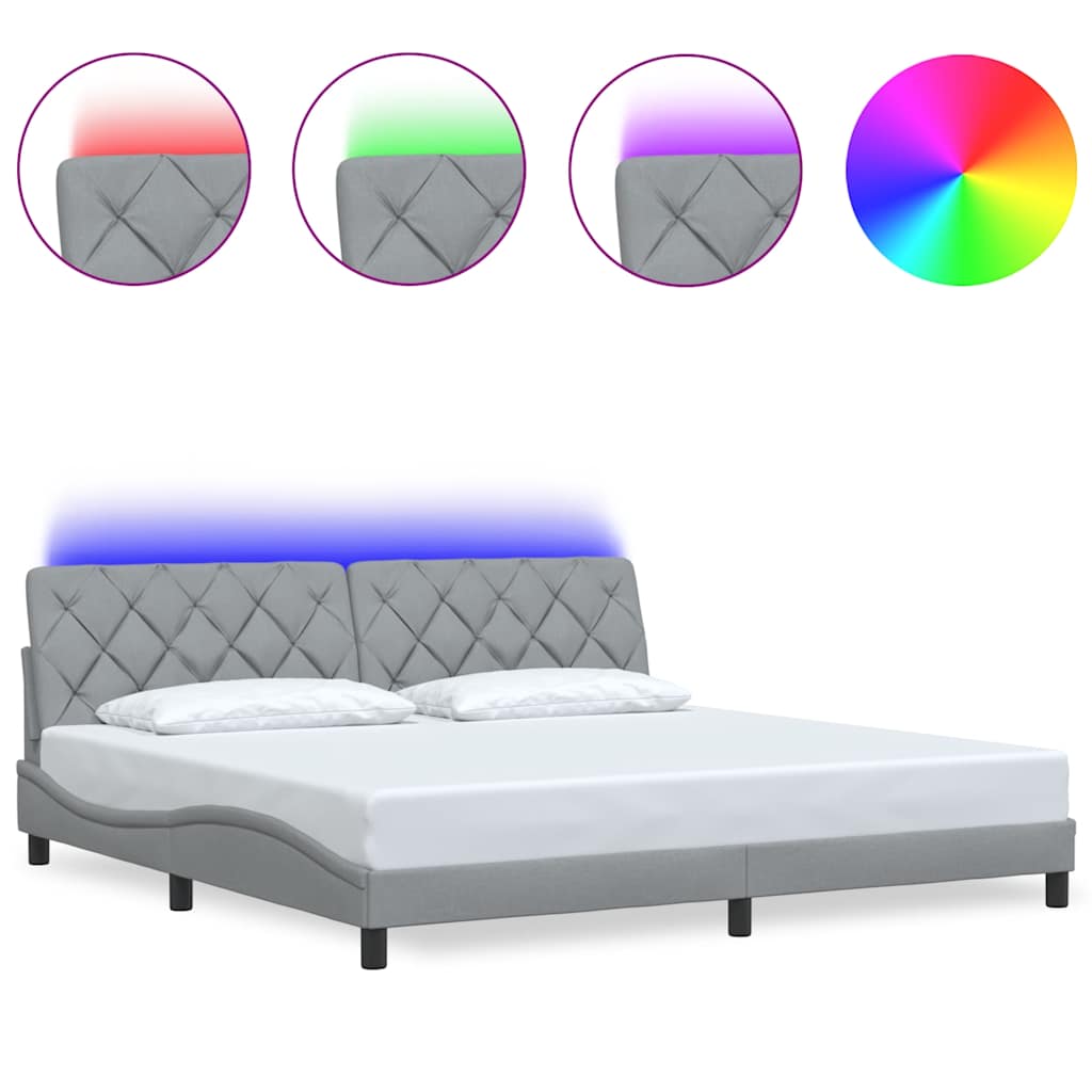 Bedframe met LED zonder matras stof 200x200 cm lichtgrijs is nu te koop bij PeponiXL, paradijselijk wonen!