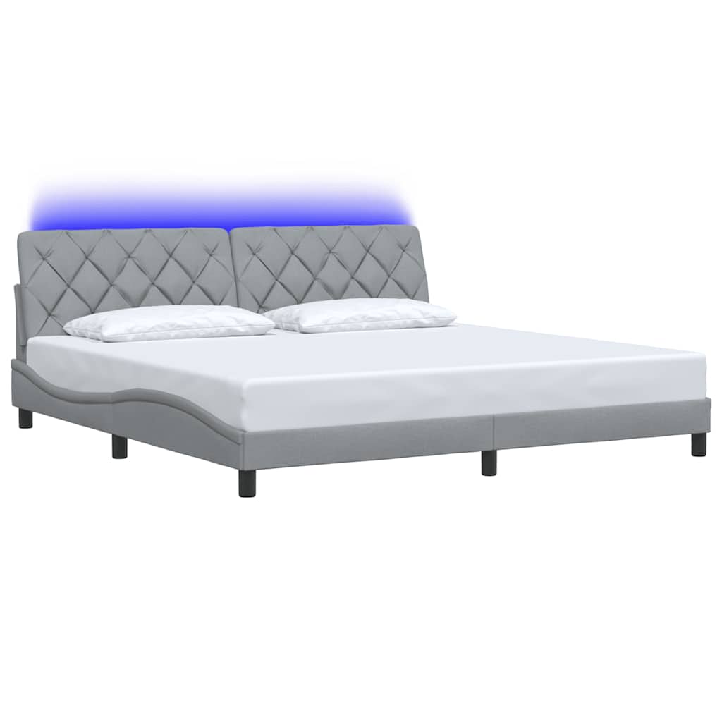 Bedframe met LED zonder matras stof 200x200 cm lichtgrijs is nu te koop bij PeponiXL, paradijselijk wonen!