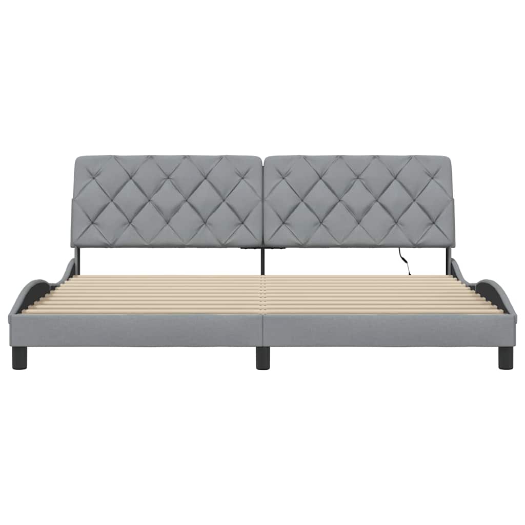 Bedframe met LED zonder matras stof 200x200 cm lichtgrijs is nu te koop bij PeponiXL, paradijselijk wonen!
