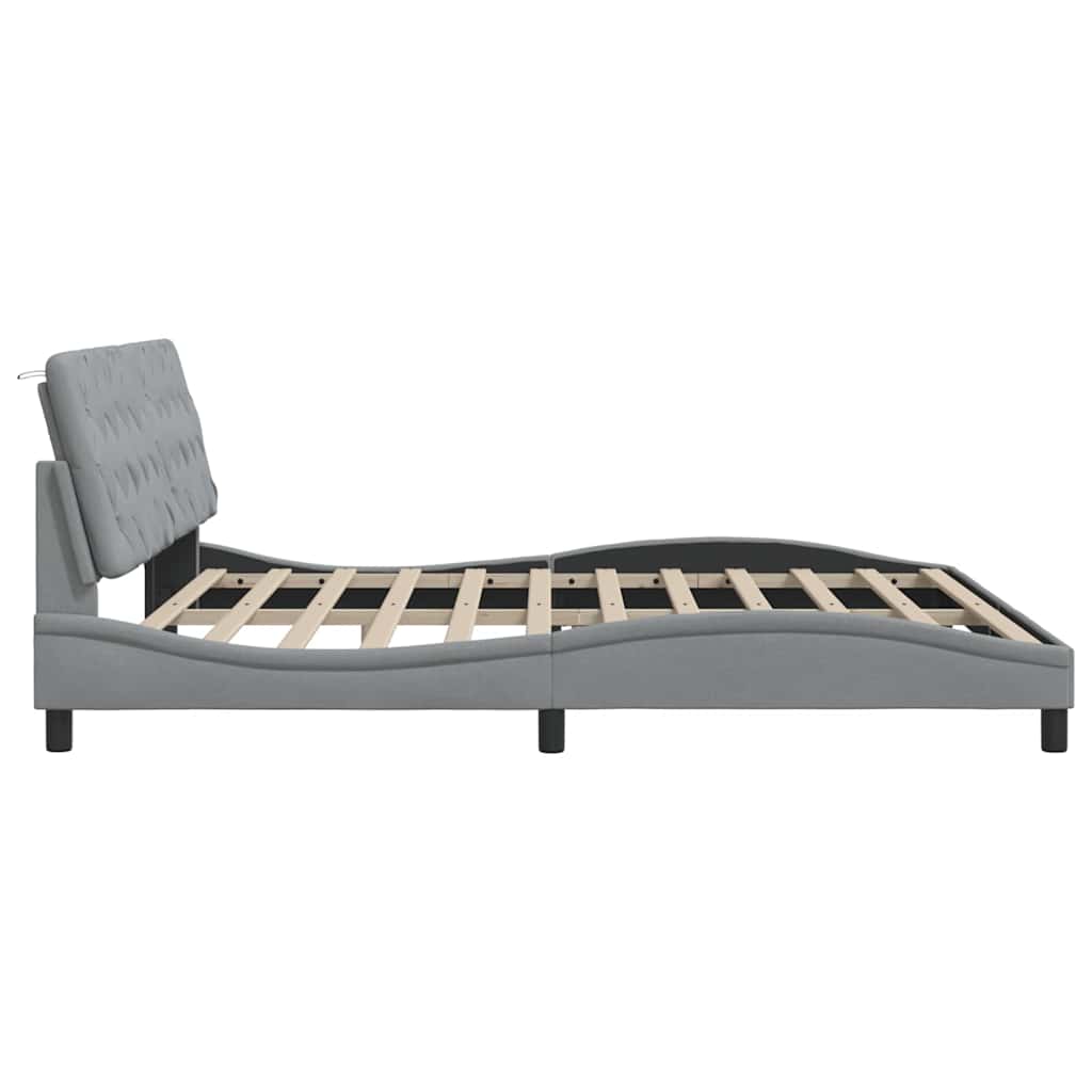 Bedframe met LED zonder matras stof 200x200 cm lichtgrijs is nu te koop bij PeponiXL, paradijselijk wonen!
