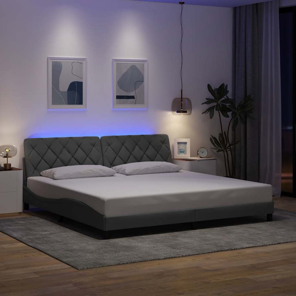 Bedframe met LED zonder matras stof 200x200 cm lichtgrijs is nu te koop bij PeponiXL, paradijselijk wonen!