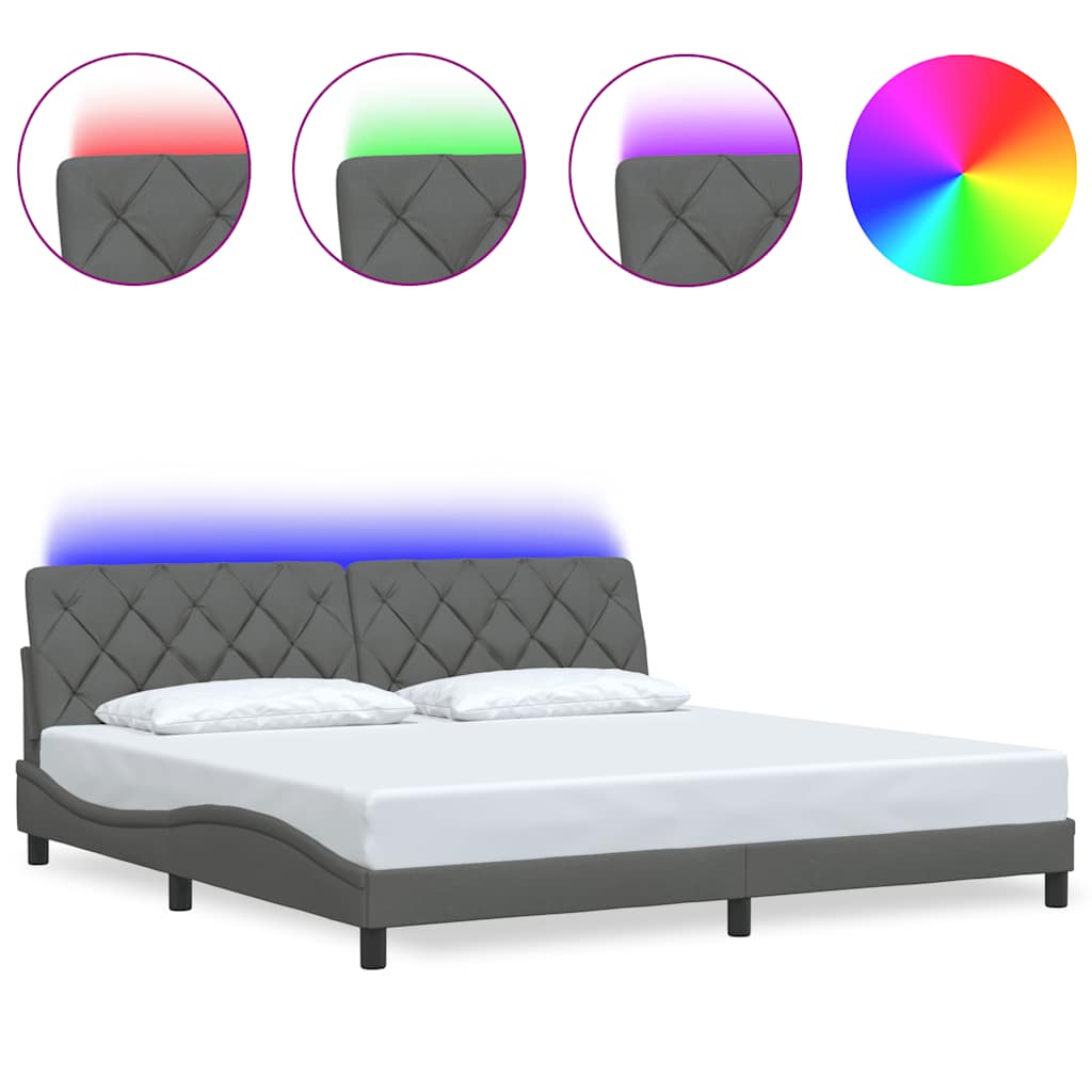 Bedframe met LED zonder matras 200x200 cm stof donkergrijs is nu te koop bij PeponiXL, paradijselijk wonen!