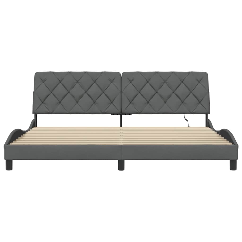 Bedframe met LED zonder matras 200x200 cm stof donkergrijs is nu te koop bij PeponiXL, paradijselijk wonen!