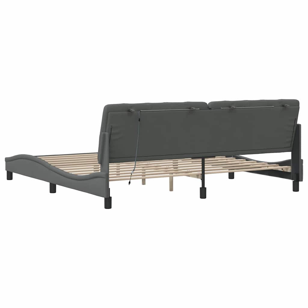 Bedframe met LED zonder matras 200x200 cm stof donkergrijs is nu te koop bij PeponiXL, paradijselijk wonen!