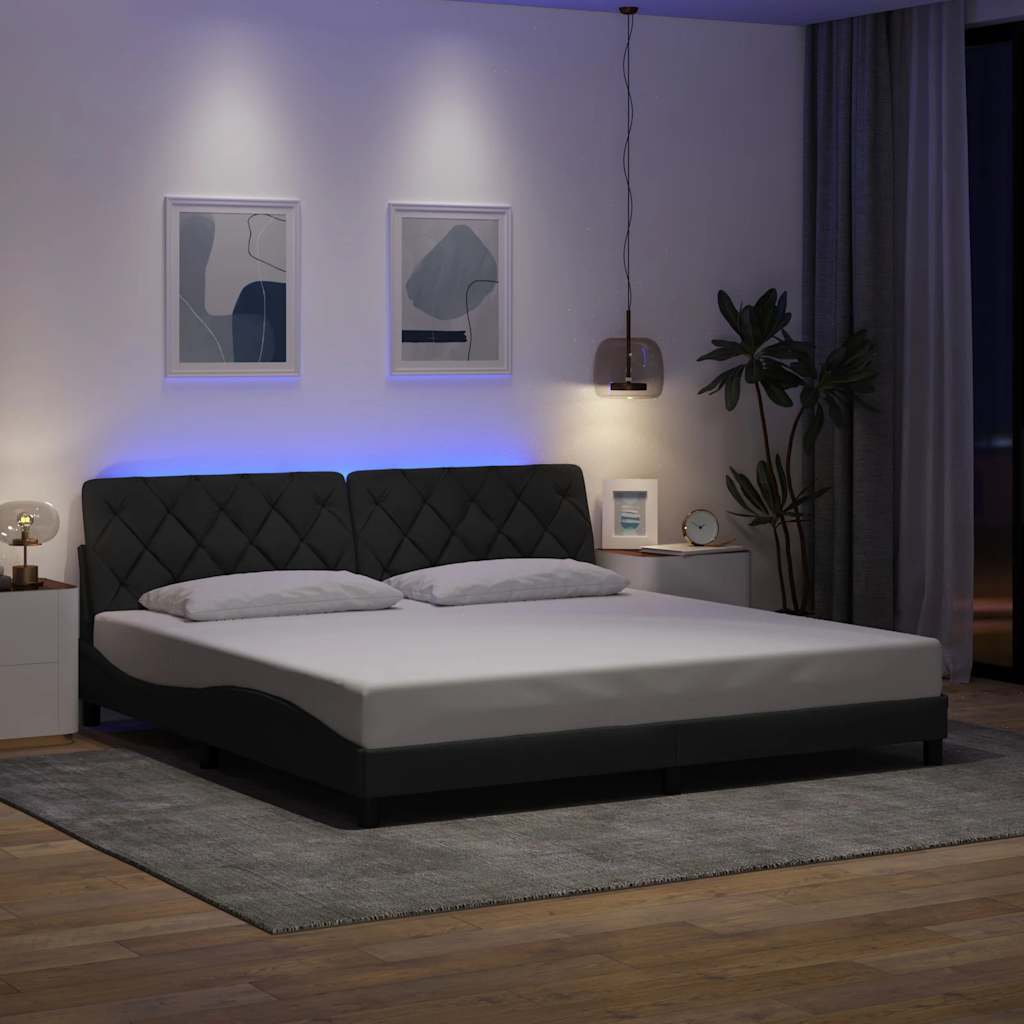 Bedframe met LED zonder matras 200x200 cm stof donkergrijs is nu te koop bij PeponiXL, paradijselijk wonen!