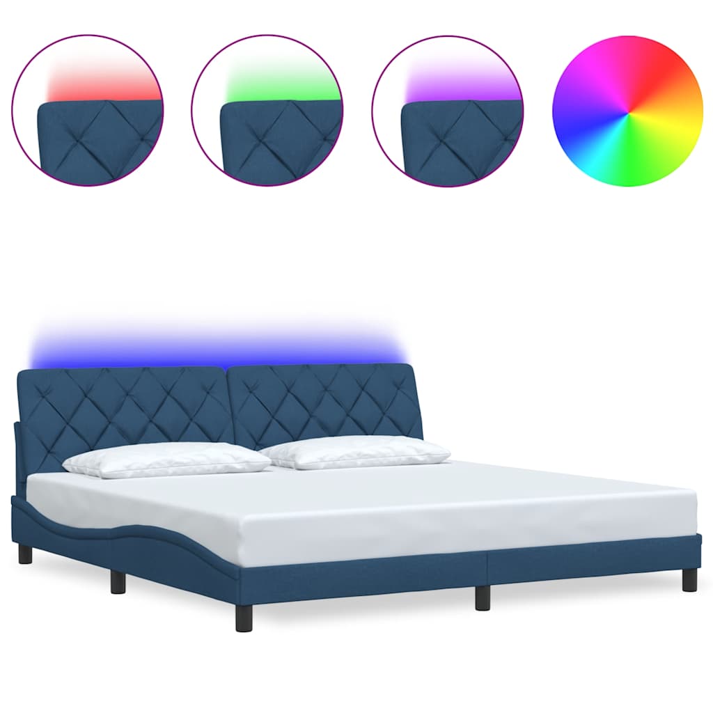 Bedframe met LED zonder matras 200x200 cm stof blauw is nu te koop bij PeponiXL, paradijselijk wonen!