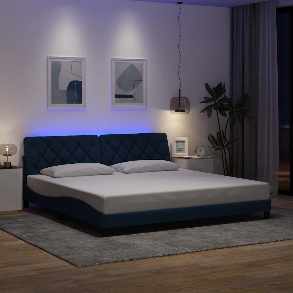 Bedframe met LED zonder matras 200x200 cm stof blauw is nu te koop bij PeponiXL, paradijselijk wonen!