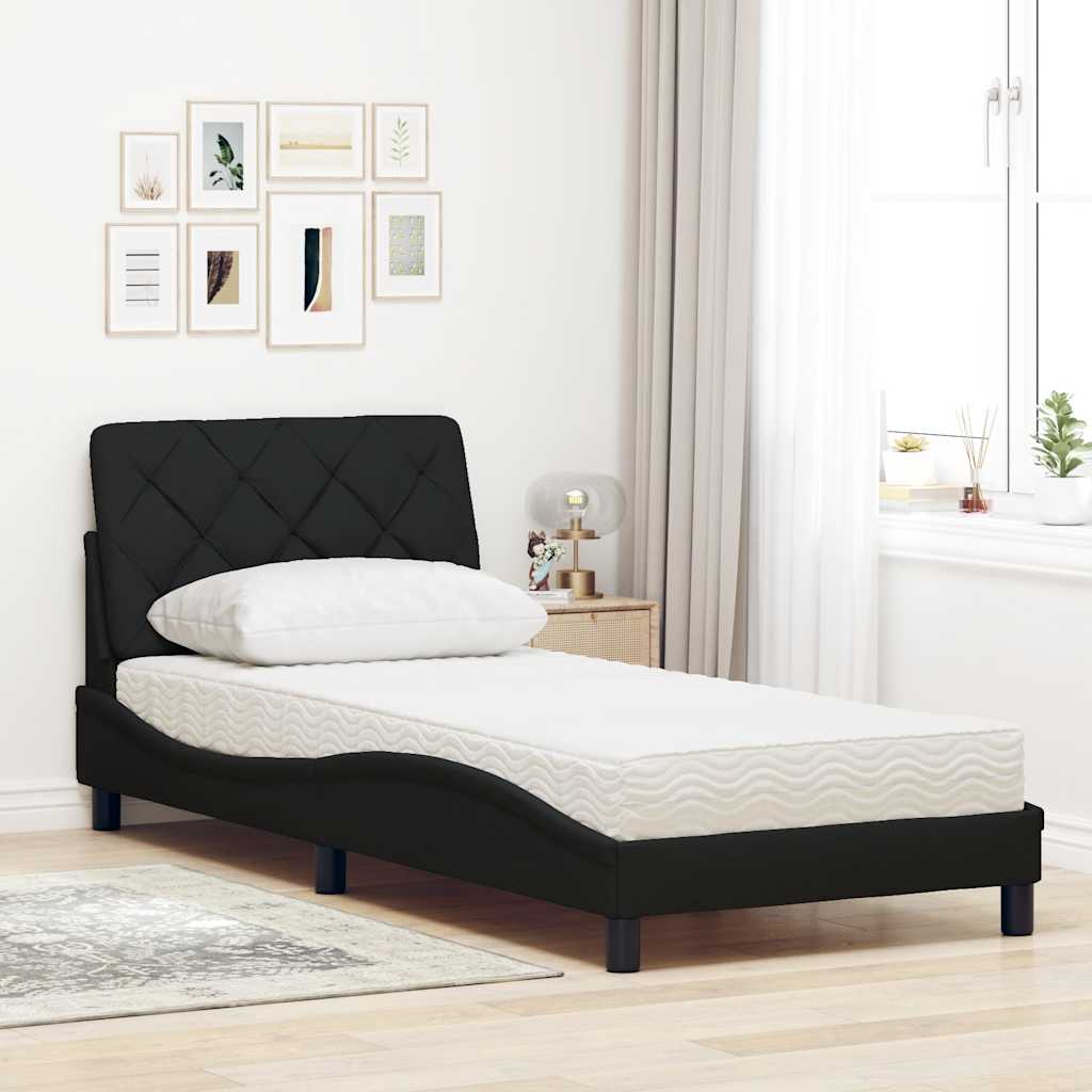 Bed met matras stof zwart 90x190 cm is nu te koop bij PeponiXL, paradijselijk wonen!