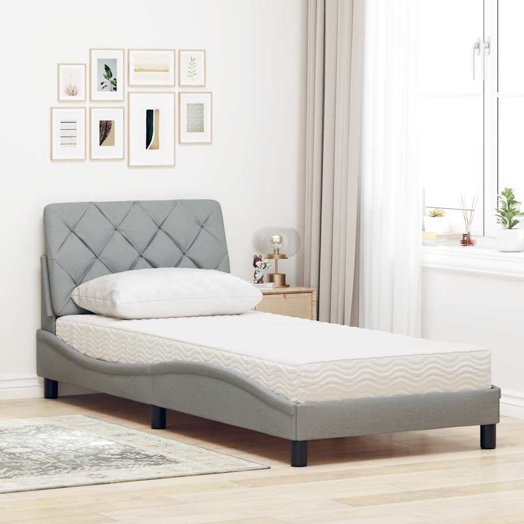Bed met matras stof lichtgrijs 90x200 cm is nu te koop bij PeponiXL, paradijselijk wonen!