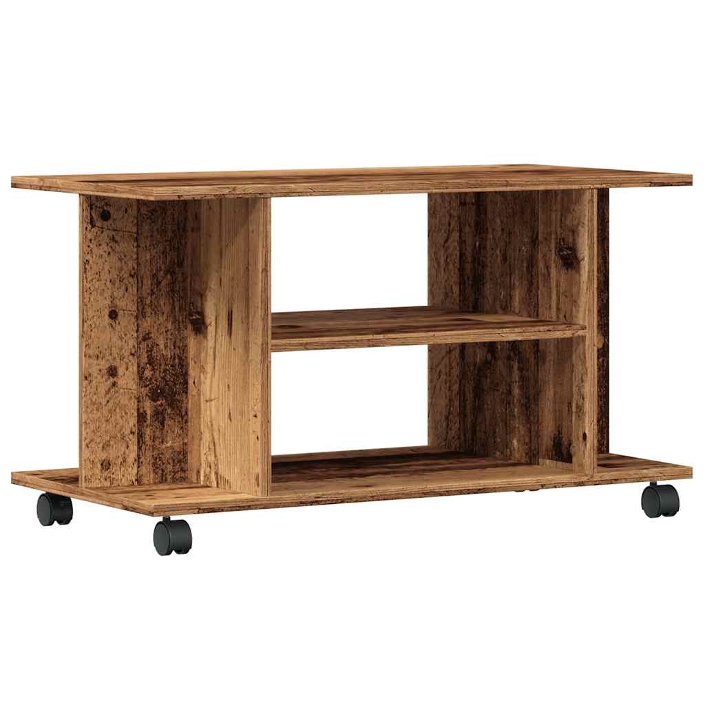 Tv-meubel met wieltjes 80x40x45 cm bewerkt hout oud houtkleurig is nu te koop bij PeponiXL, paradijselijk wonen!