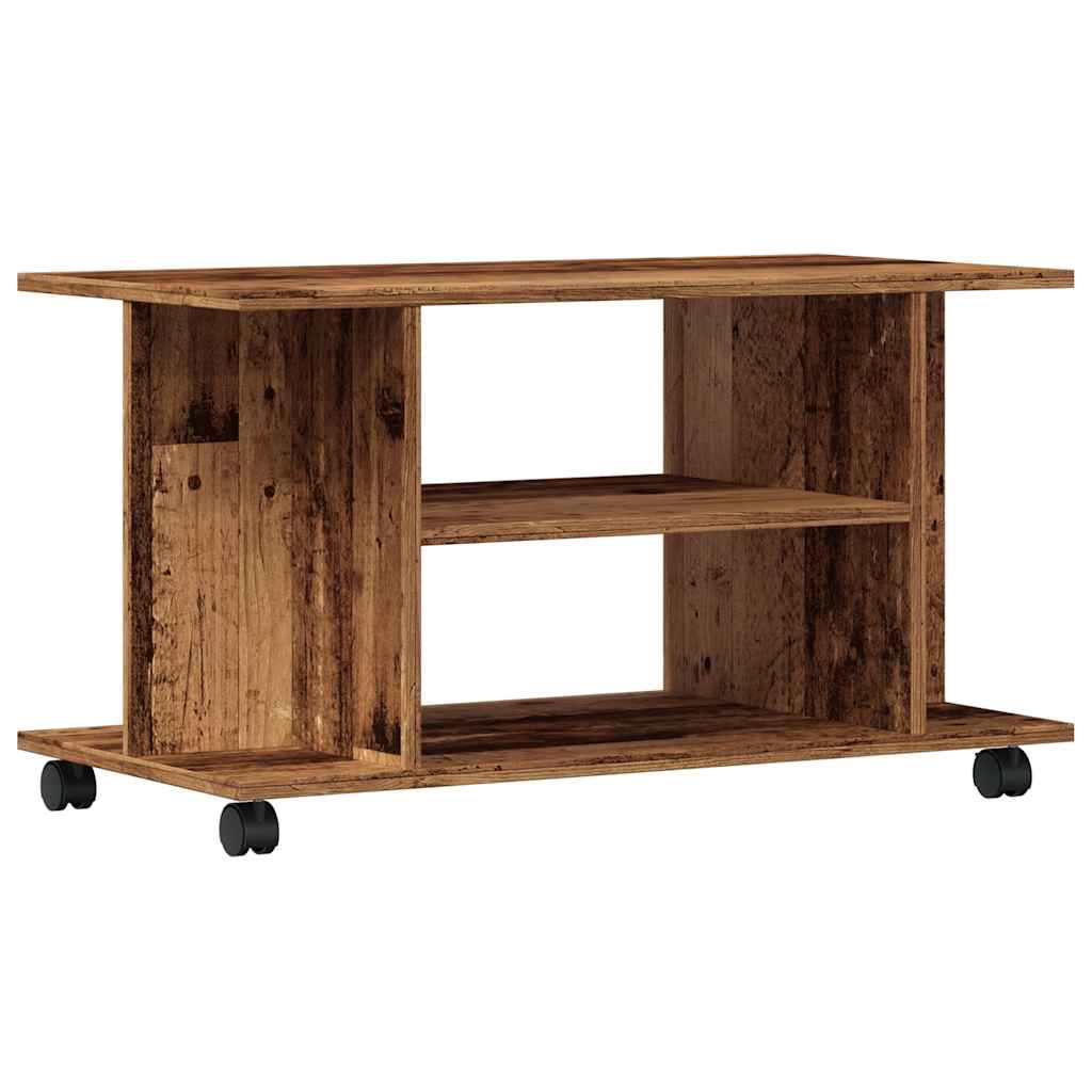 Tv-meubel met wieltjes 80x40x45 cm bewerkt hout oud houtkleurig is nu te koop bij PeponiXL, paradijselijk wonen!
