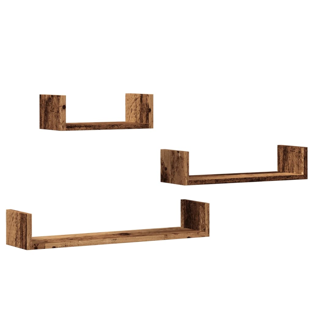 Wandschappen 3 st bewerkt hout oud houtkleurig is nu te koop bij PeponiXL, paradijselijk wonen!