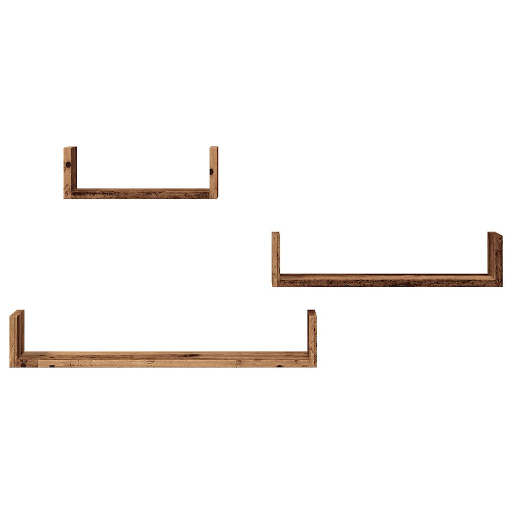 Wandschappen 3 st bewerkt hout oud houtkleurig is nu te koop bij PeponiXL, paradijselijk wonen!