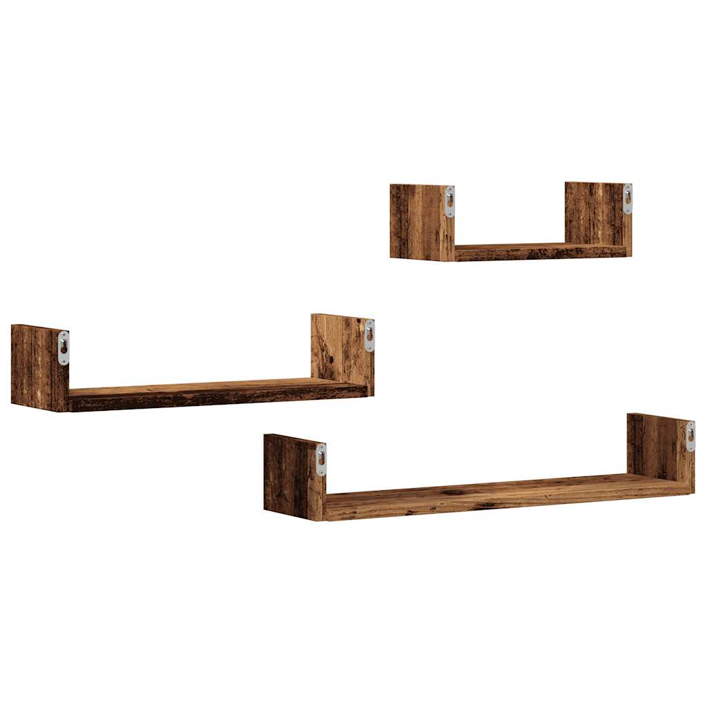 Wandschappen 3 st bewerkt hout oud houtkleurig is nu te koop bij PeponiXL, paradijselijk wonen!
