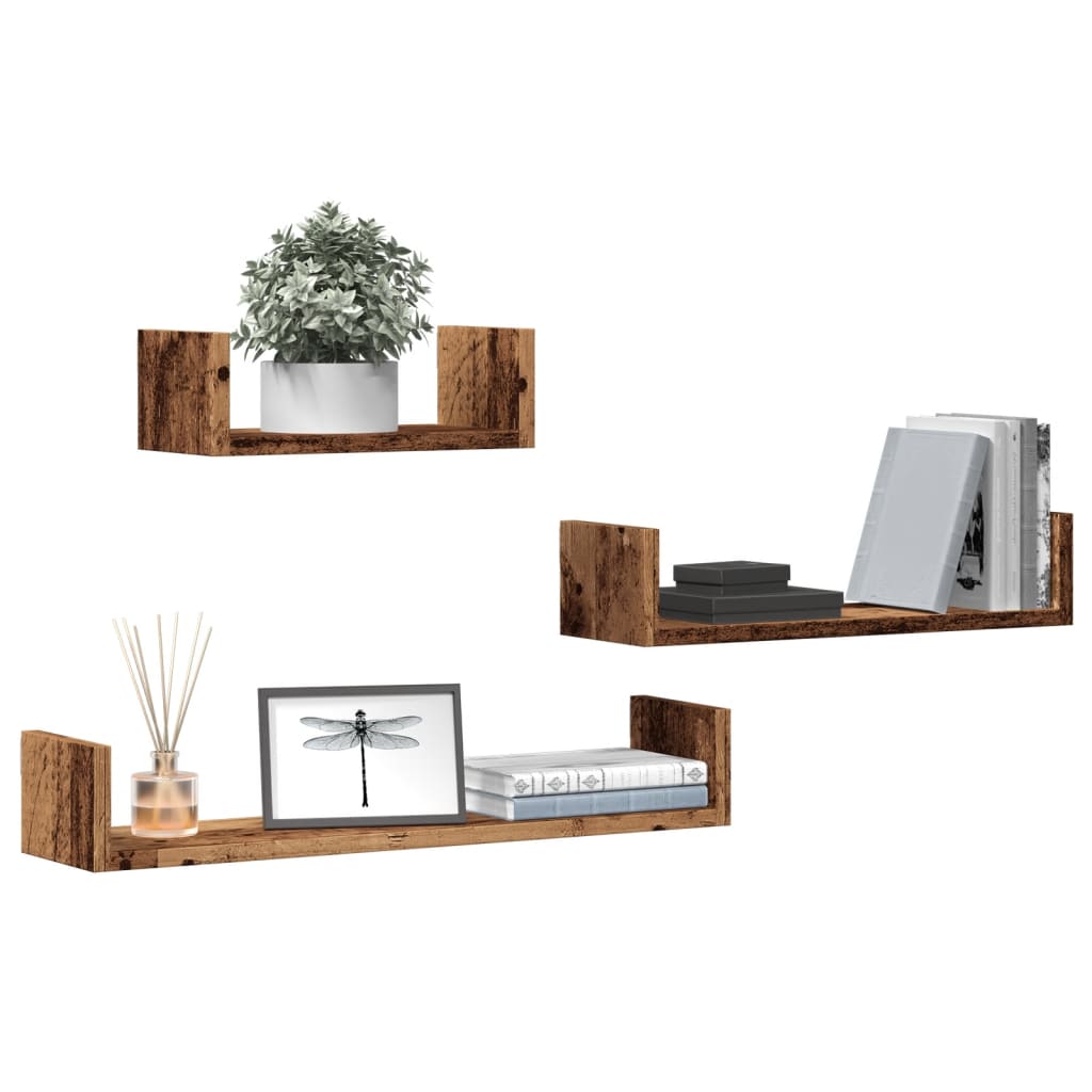 Wandschappen 3 st bewerkt hout oud houtkleurig is nu te koop bij PeponiXL, paradijselijk wonen!