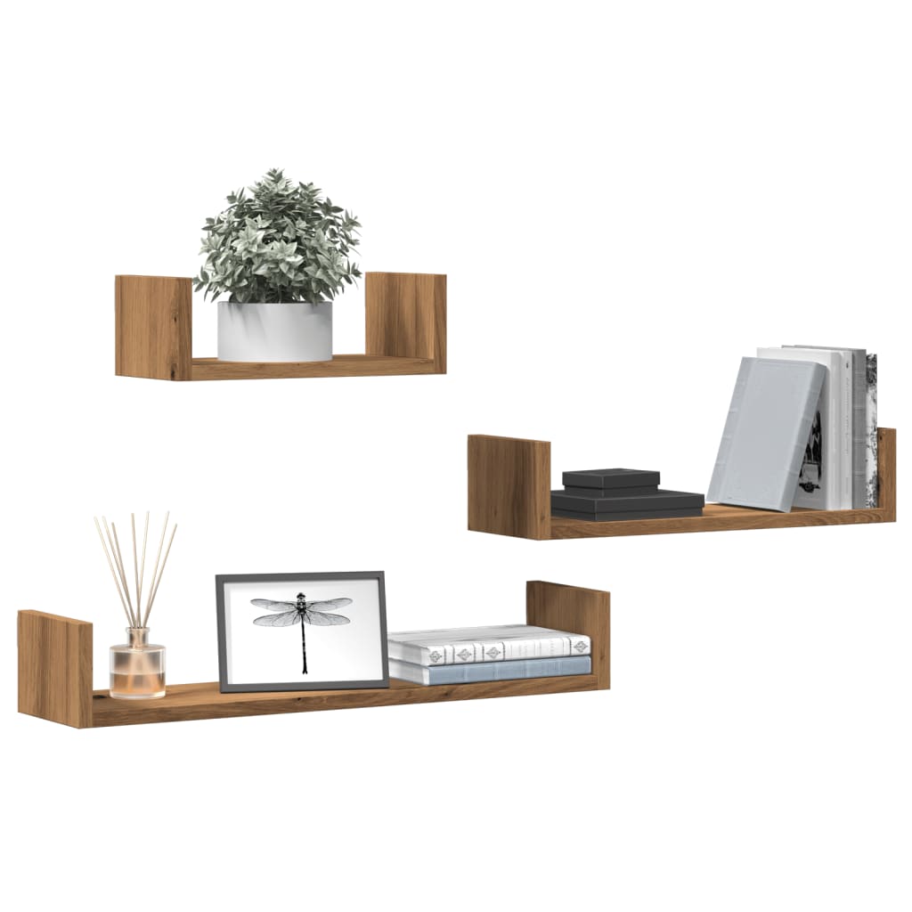 Wandschappen 3 st bewerkt hout artisanaal eiken is nu te koop bij PeponiXL, paradijselijk wonen!