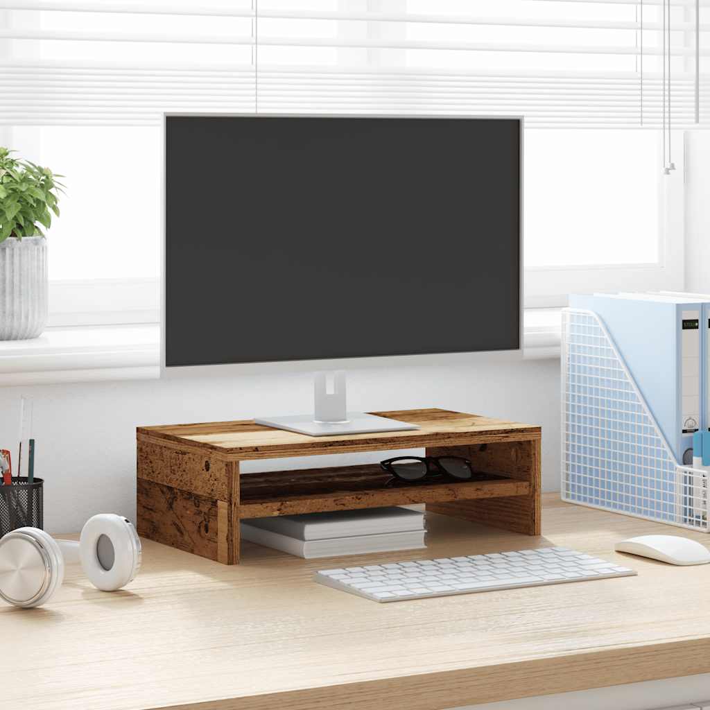 Monitorstandaard 42x24x13 cm bewerkt hout oud houtkleurig is nu te koop bij PeponiXL, paradijselijk wonen!