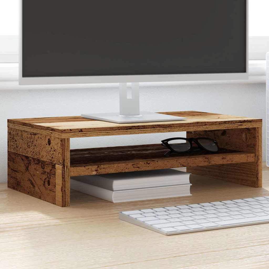 Monitorstandaard 42x24x13 cm bewerkt hout oud houtkleurig is nu te koop bij PeponiXL, paradijselijk wonen!